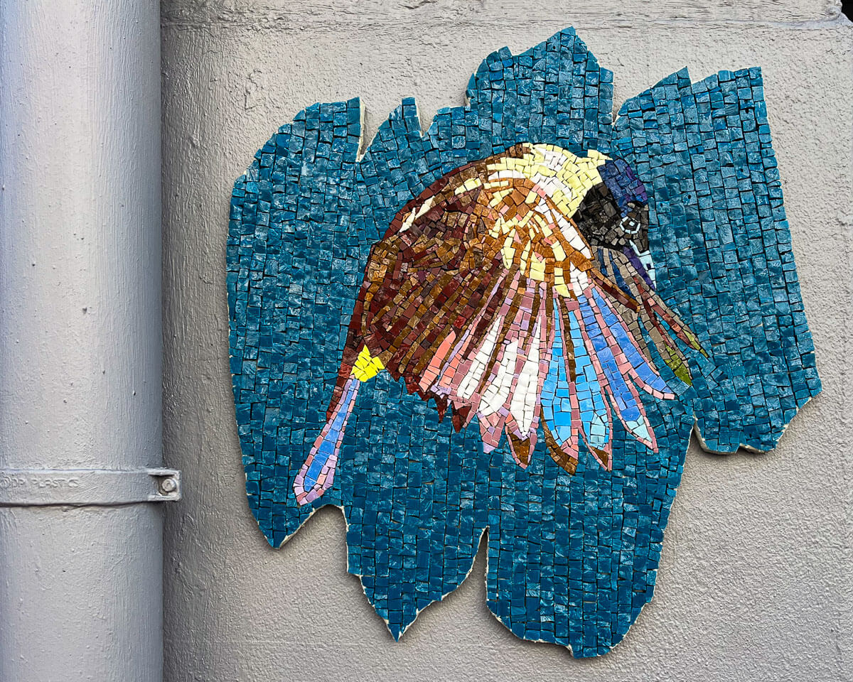 The Cape Bulbul bird created as a mosaic by Spier Arts Trust